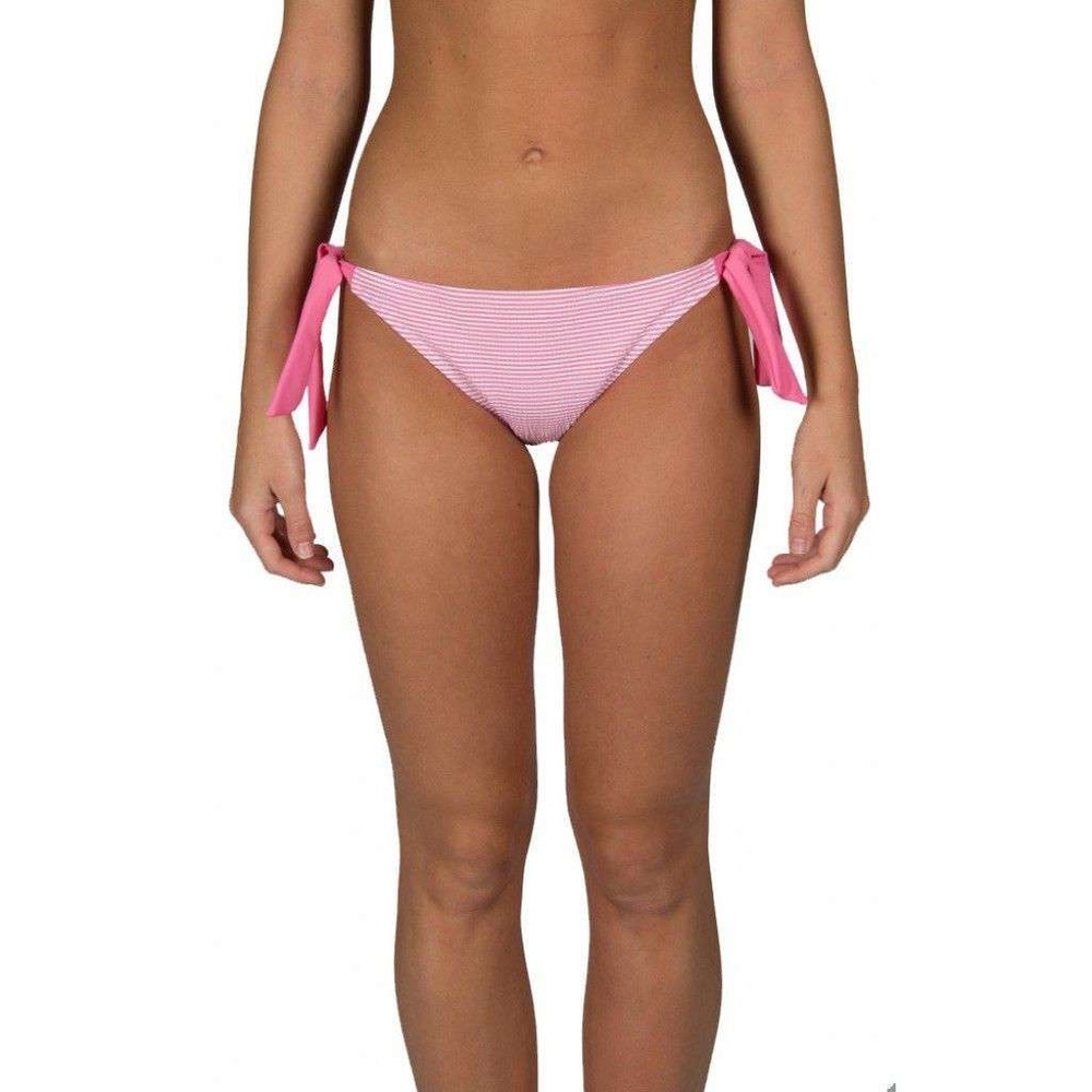 Pink Seersucker Tie Side Bikini Bottom by Lauren James - Small